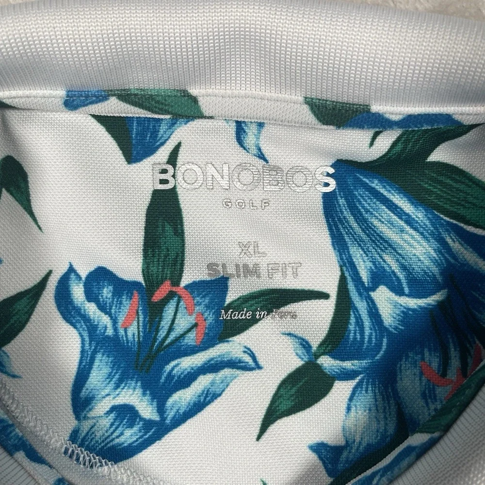 Bonobos Golf Polo Shirt Mens XL Slim Fit Blue Plumeria Floral Performance
